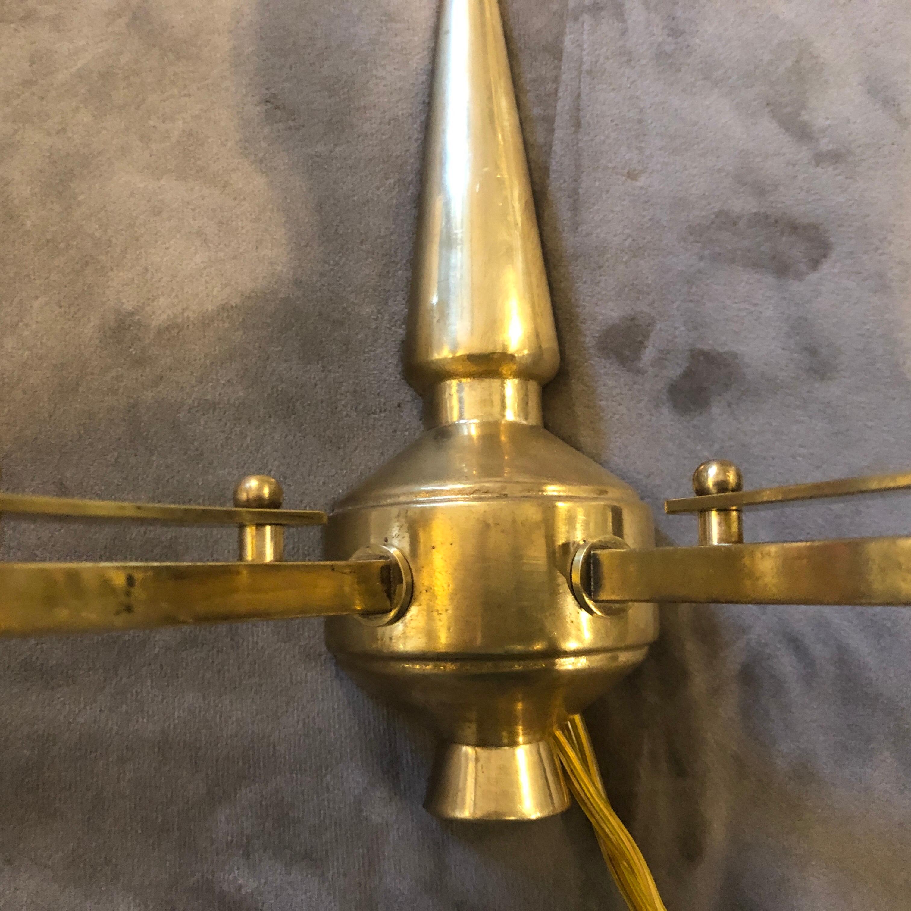 1950s Mid-Century Modern Solid Brass Italian Two Lights Wall Sconces For Sale 2