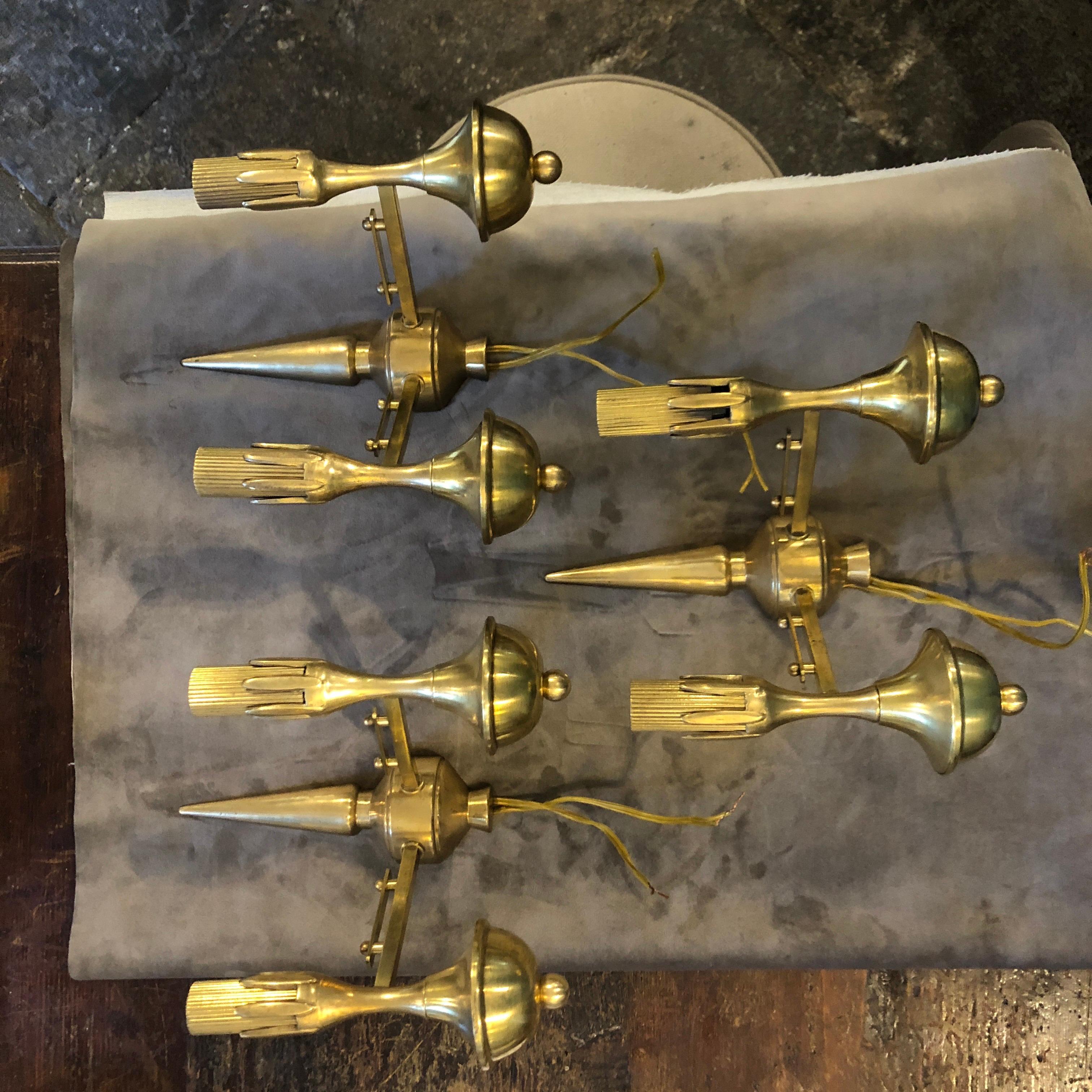 1950s Mid-Century Modern Solid Brass Italian Two Lights Wall Sconces For Sale 4