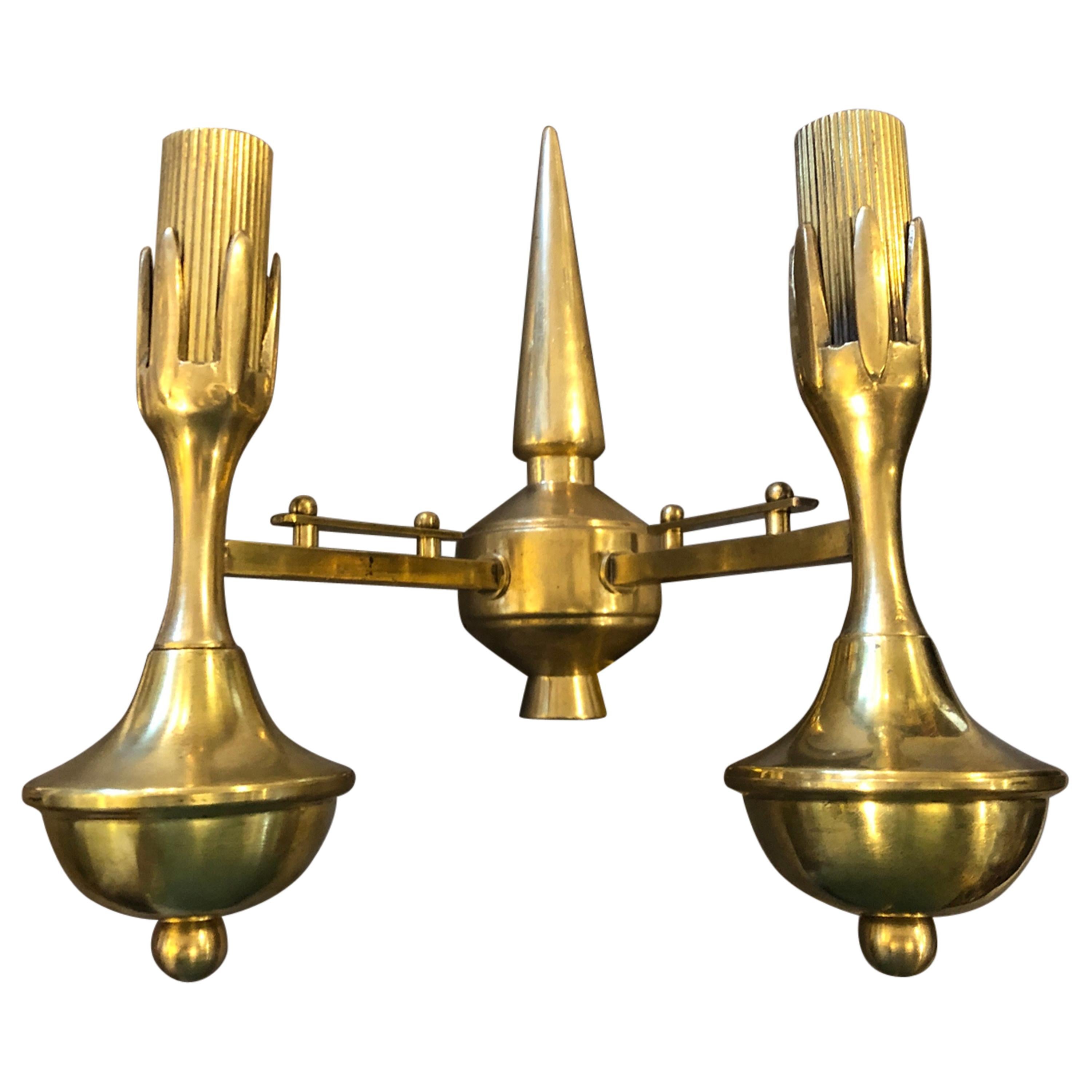 1950s Mid-Century Modern Solid Brass Italian Two Lights Wall Sconces For Sale