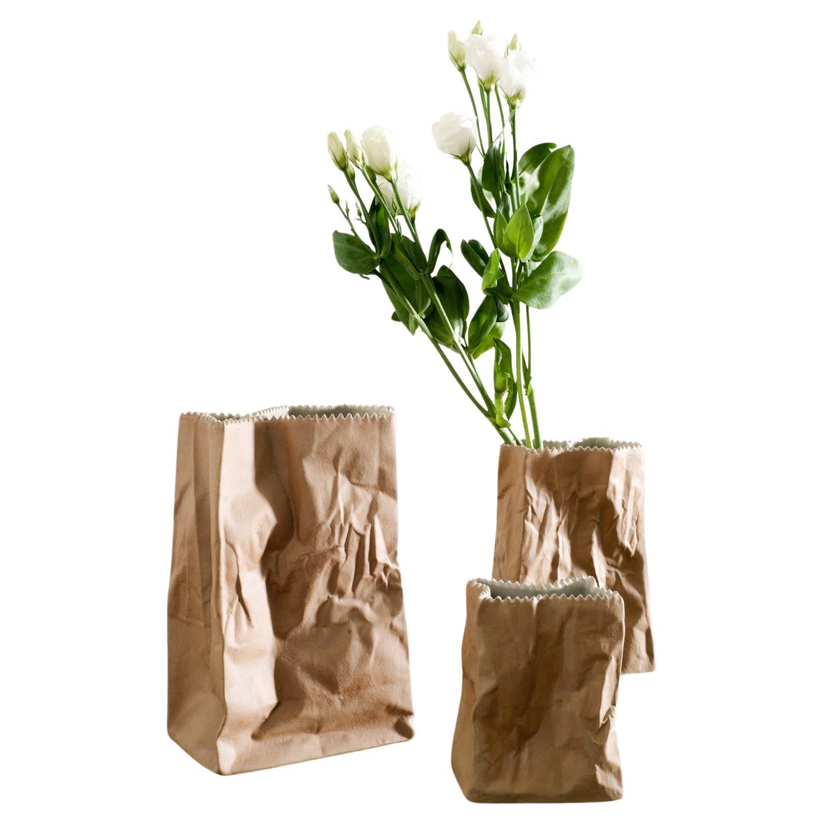 Set of Three "Paper Bag" Stoneware Ceramic Vases by Tapio Wirkkala, 1970s  For Sale