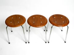 Three Midcentury SE 38 Stools Made of Teak by Egon Eiermann for Wilde + Spieth