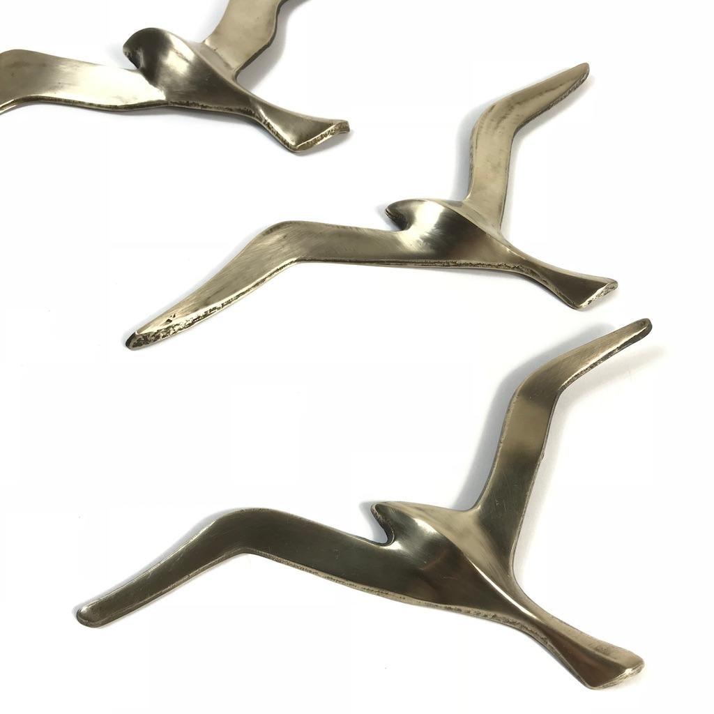 Austrian Three Midcentury Brass Bird Wall Sculptures, Seagull, 1950s, Austria