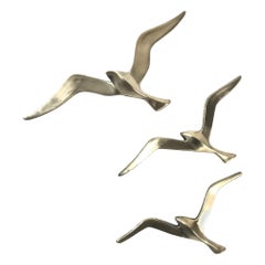 Vintage Three Midcentury Brass Bird Wall Sculptures, Seagull, 1950s, Austria