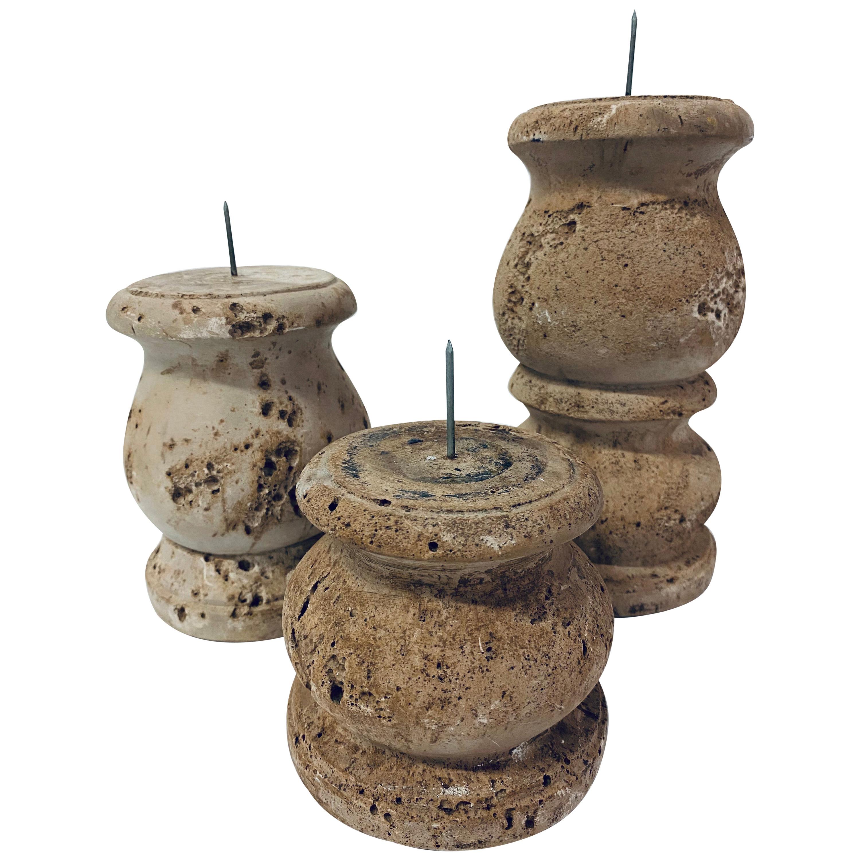 Three Midcentury Cast Stone Candlestick Holders by Jaru