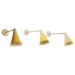 Three Midcentury Ceiling or Wall-Mounted Adjustable Drop Down Arm Lamps