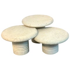 Three Midcentury Coral Stone Mushroom Coffee Tables or Stools 