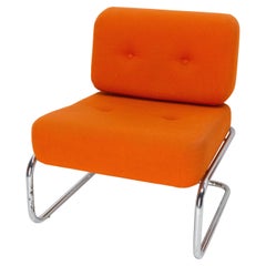 Three Midcentury French Chauffeuses Chairs Chrome and Fabric, to Be Recovered