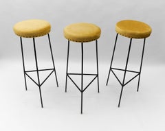 Drei minimalistische Mid-Century-Modern-Barhocker mit Schnur, 1950er Jahre