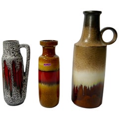 Vintage Three Mis-Matching Fat Lava Vases, West Germany 1960s