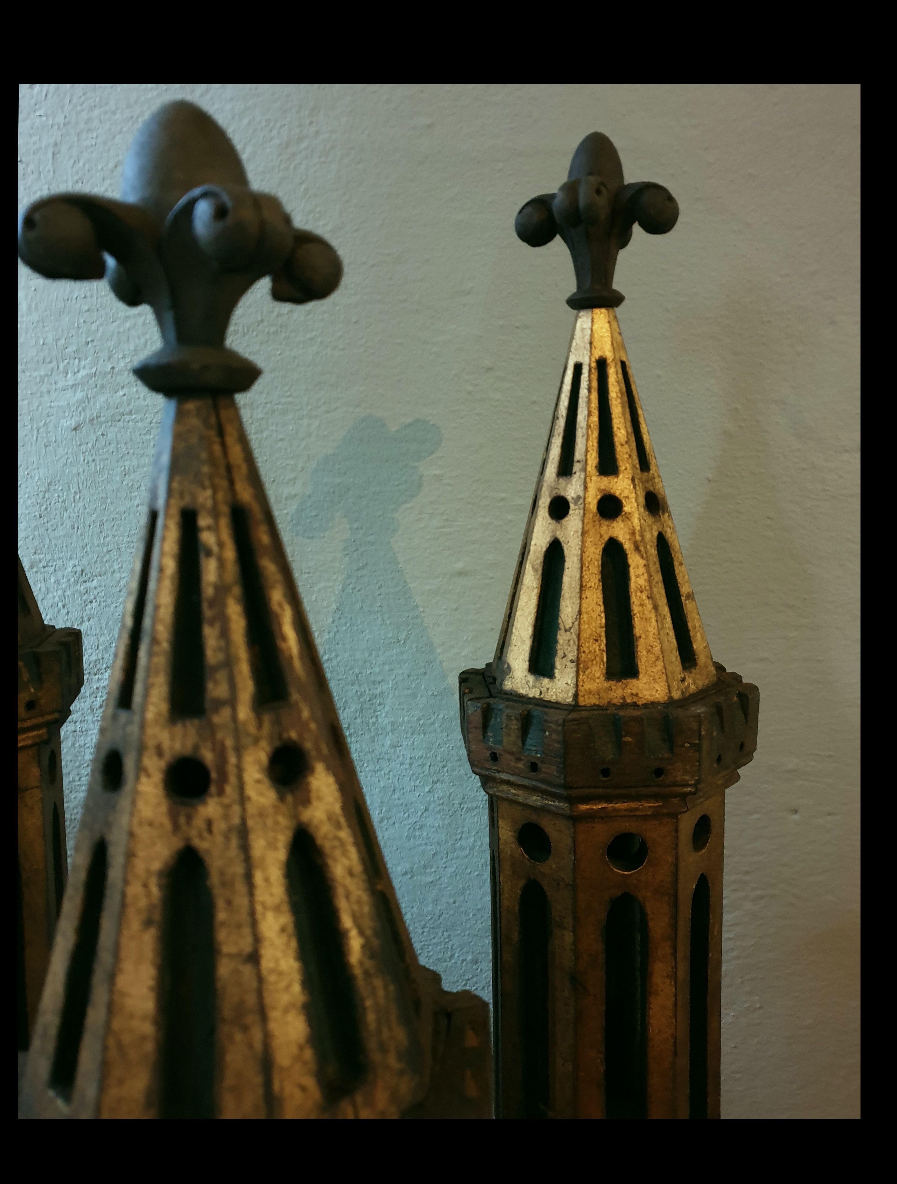 Wood Three models of the Nazarene golden towers, France about 1870 For Sale