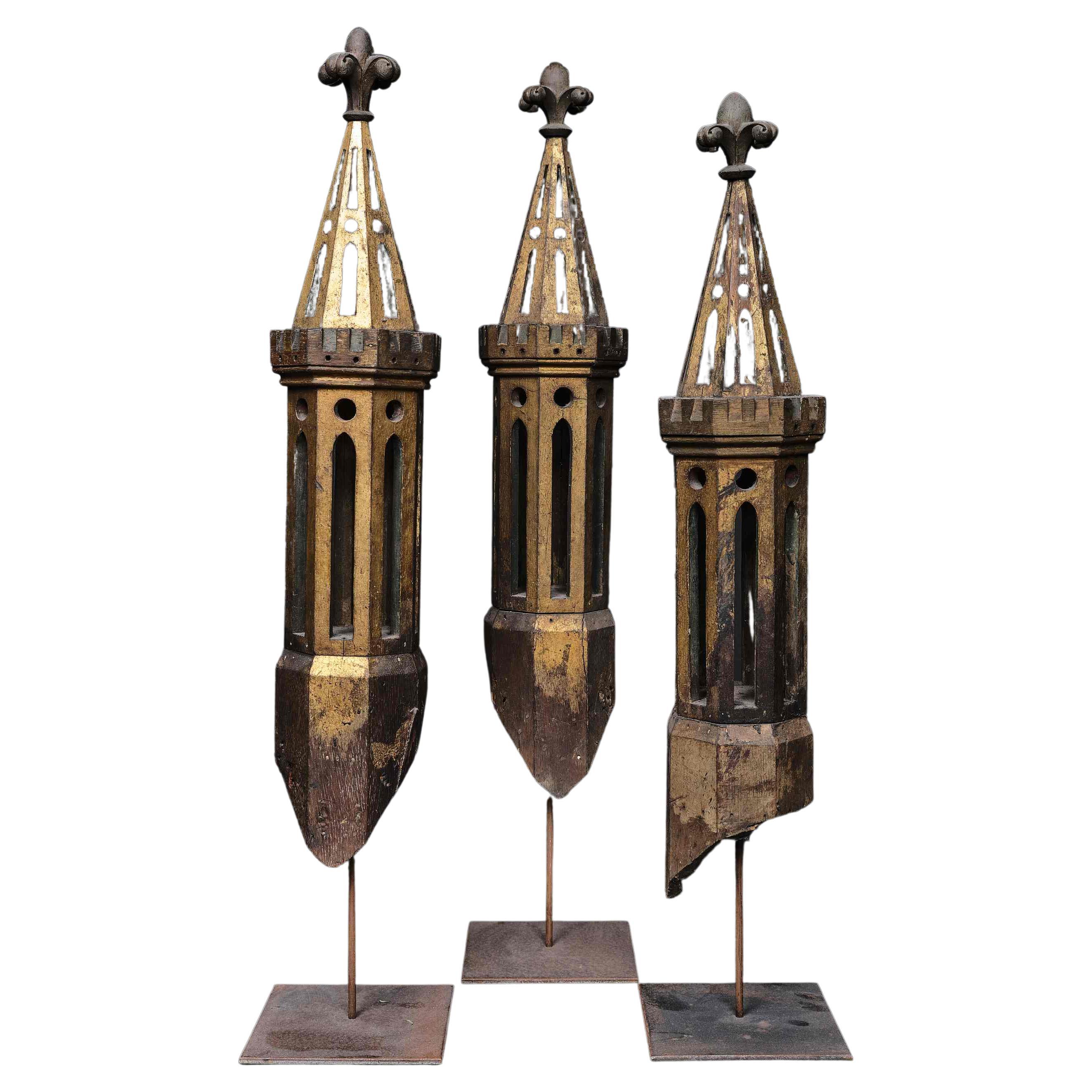 Three models of the Nazarene golden towers, France about 1870 For Sale