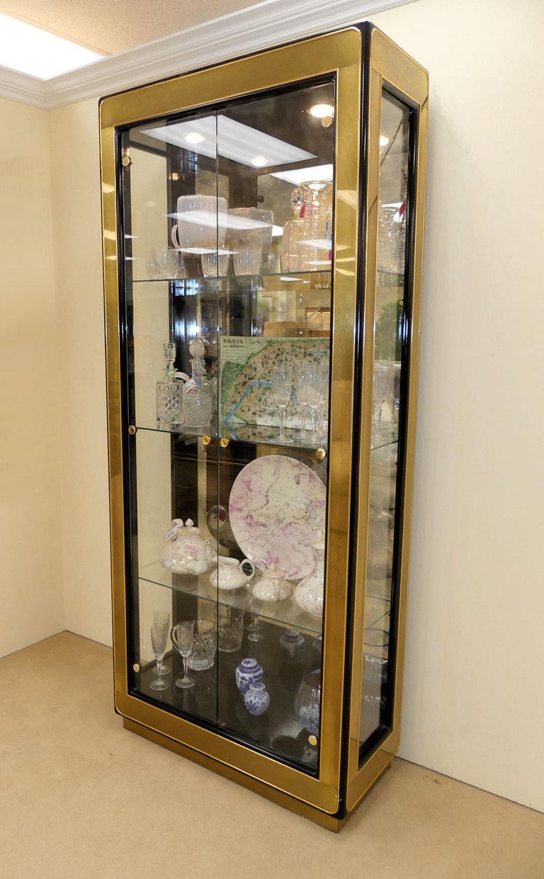 Two Modern Black Lacquered Brass Curio Display Cabinets by ...