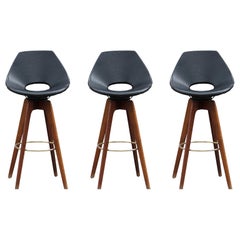 Three Modern Black Swivel Bar Stools in the Style of Erick Buck