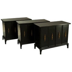 Three Modern Chinoiserie Asian Black Lacquered Cabinets