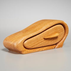 Three Modern Organic Form Wood Studio Jewelry Boxes  With Royal Blue Interiors