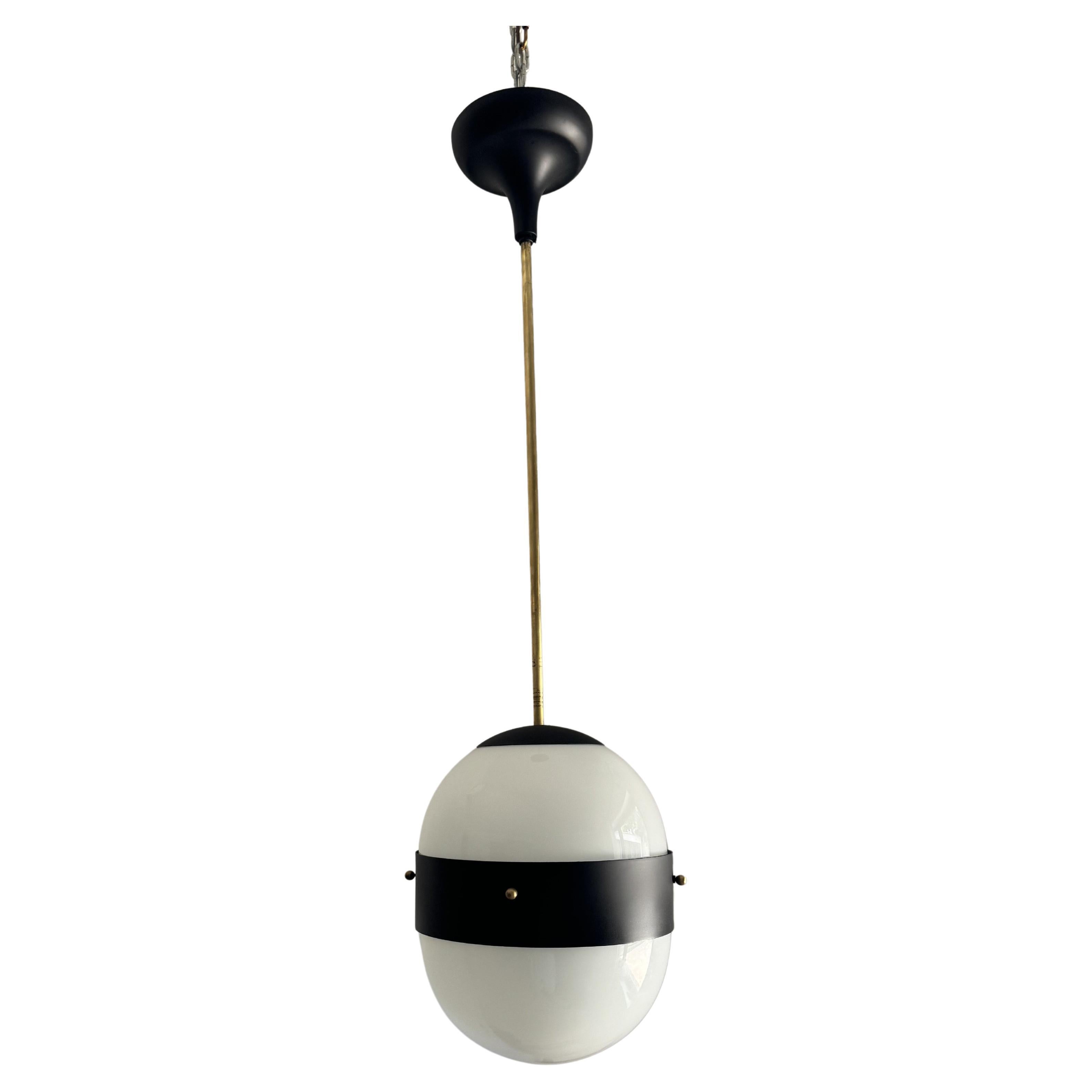 Two Modernist Italian Lanterns ITSO Stilnovo in Brass and Opaline Glass, 1950s