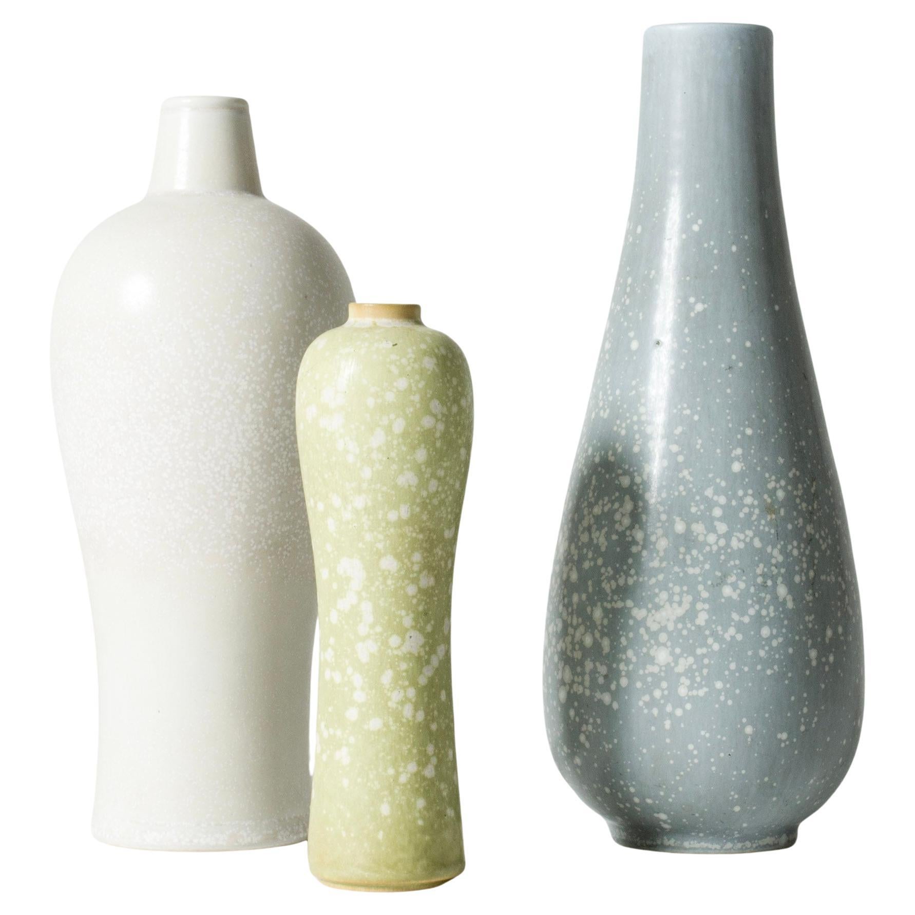 Three Modernist Stoneware Vases by Gunnar Nylund for Rörstrand, Sweden, 1940s