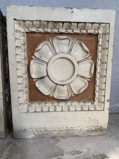 Three Monumental Polychromed Terra Cotta Flower Panels
