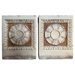Three Monumental Polychromed Terra Cotta Flower Panels