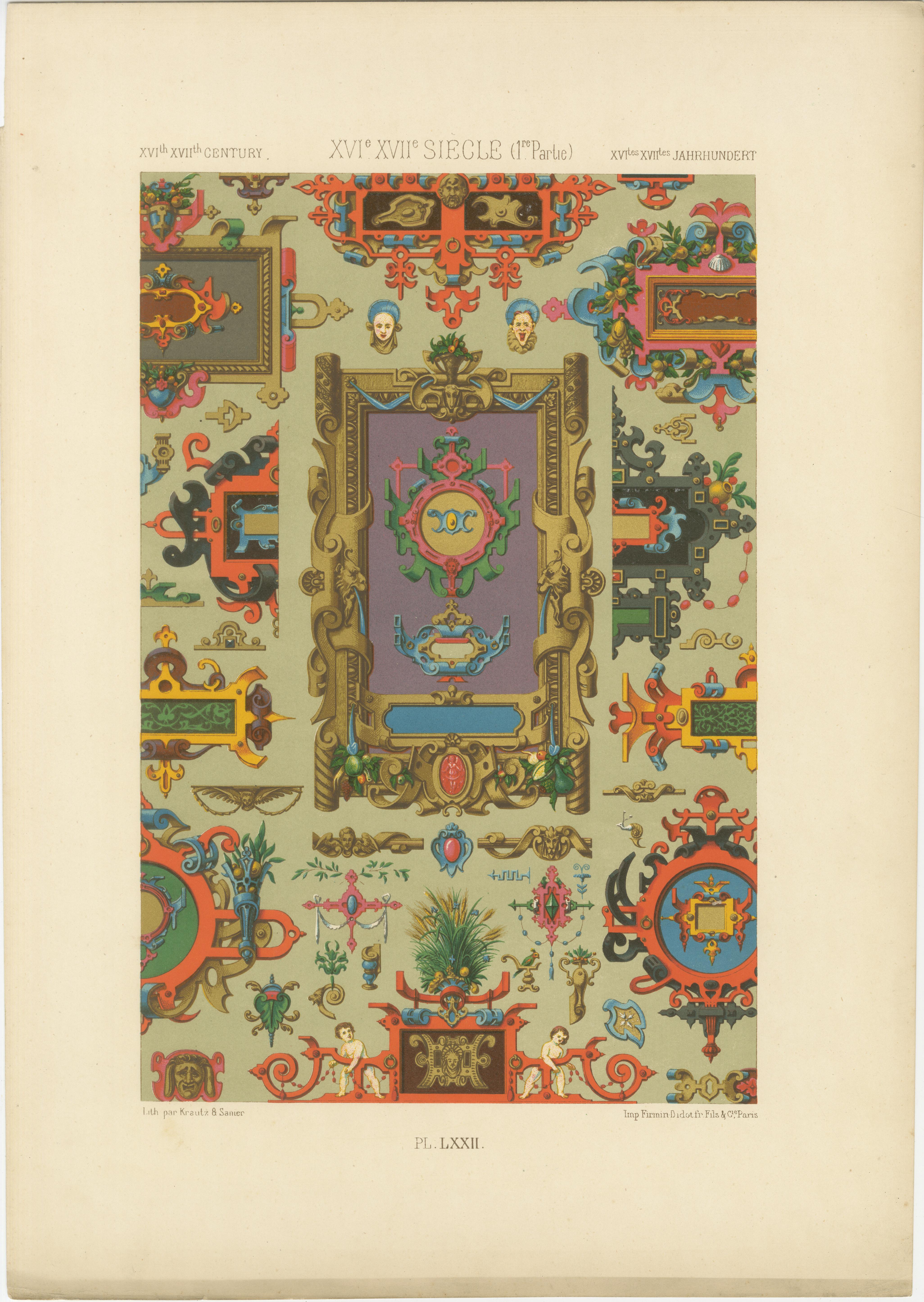 Three Monumental Renaissance Ornament Chromolithographs by Albert Racinet, 1873