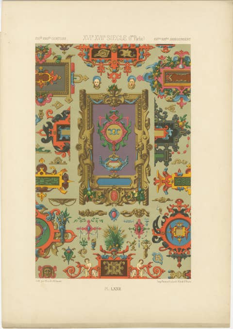 Three Monumental Renaissance Ornament Chromolithographs by Albert Racinet, 1873