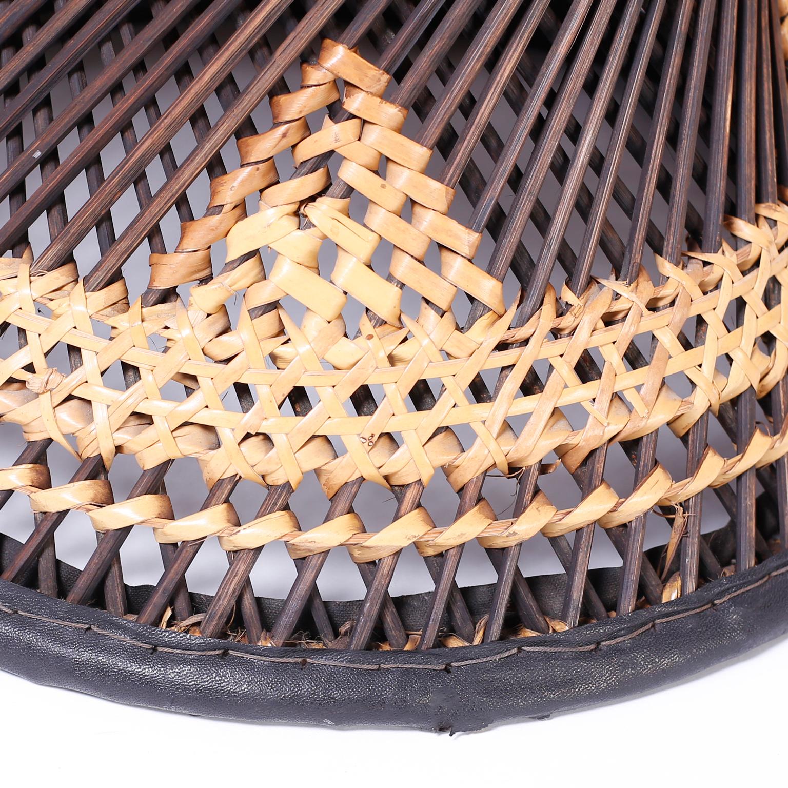Three Moroccan Wicker and Leather Stools or Ottomans, Priced Individually 4