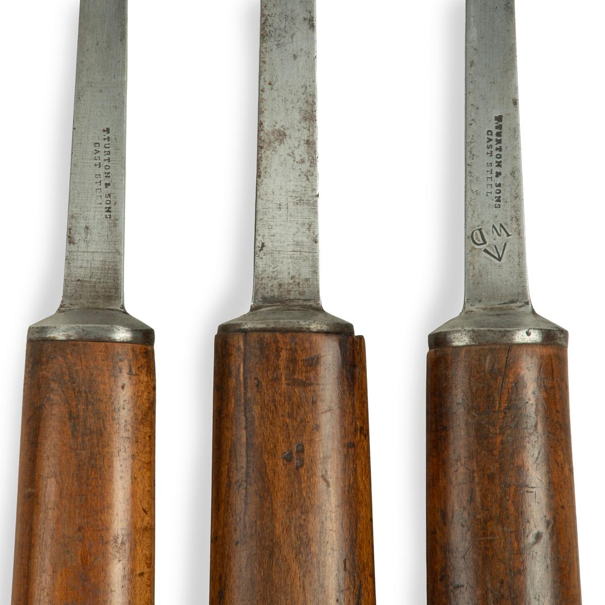 Three mortice chisels, all with sturdy ash handles by Sorby & Co In Good Condition For Sale In Lymington, Hampshire