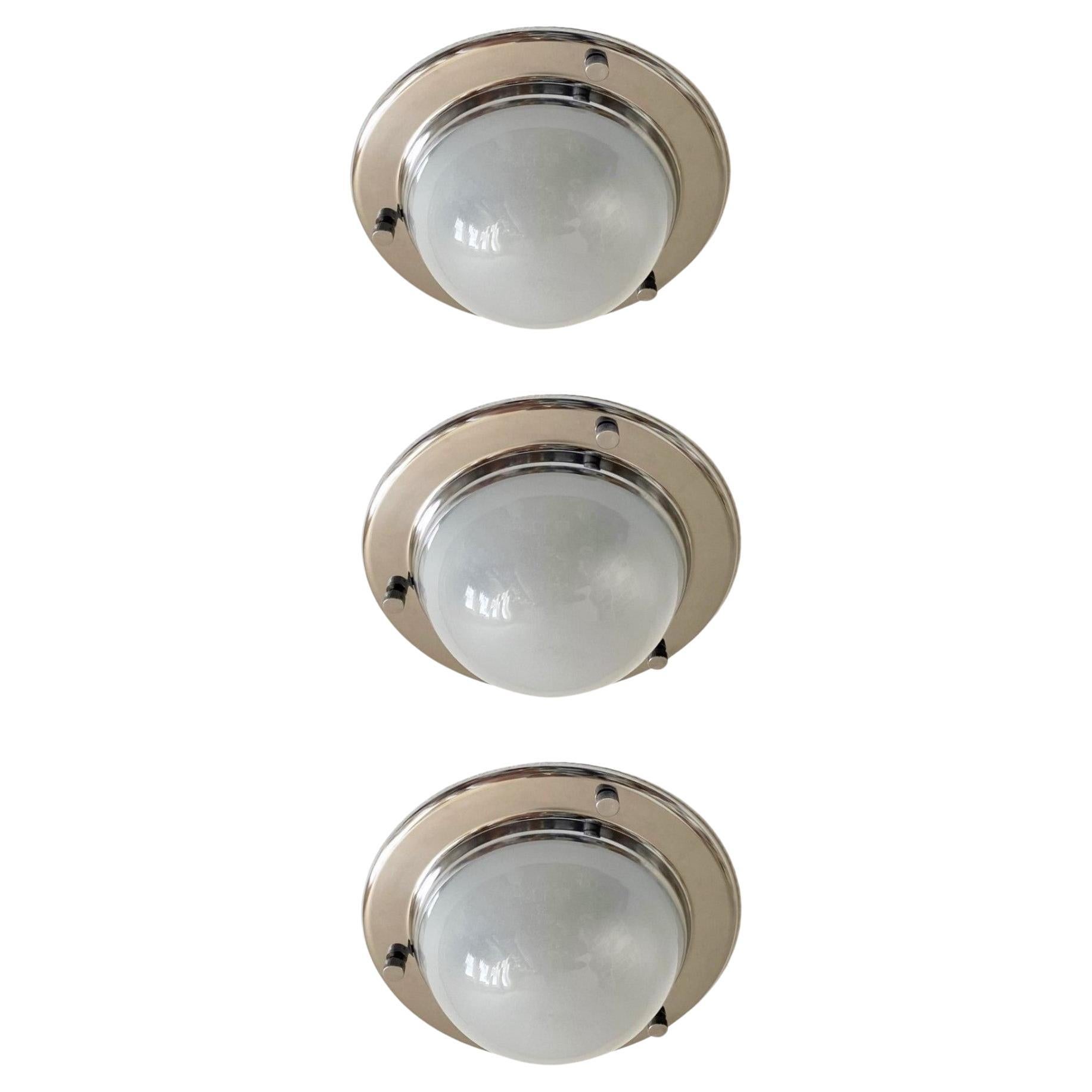 Mid-Century Modern Three Murano Flush Mounts / Wall Sconces by Luigi Caccia Dominioni for Azucena