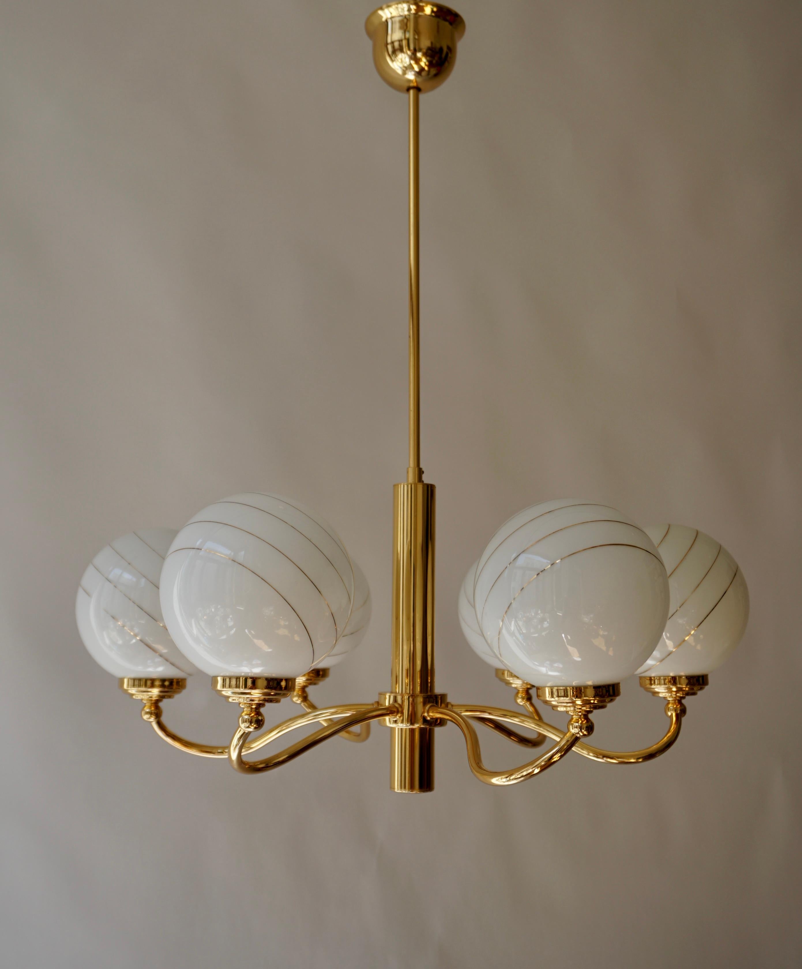 Three Murano Glass and Brass Chandelier, 1970s, Italy For Sale 1