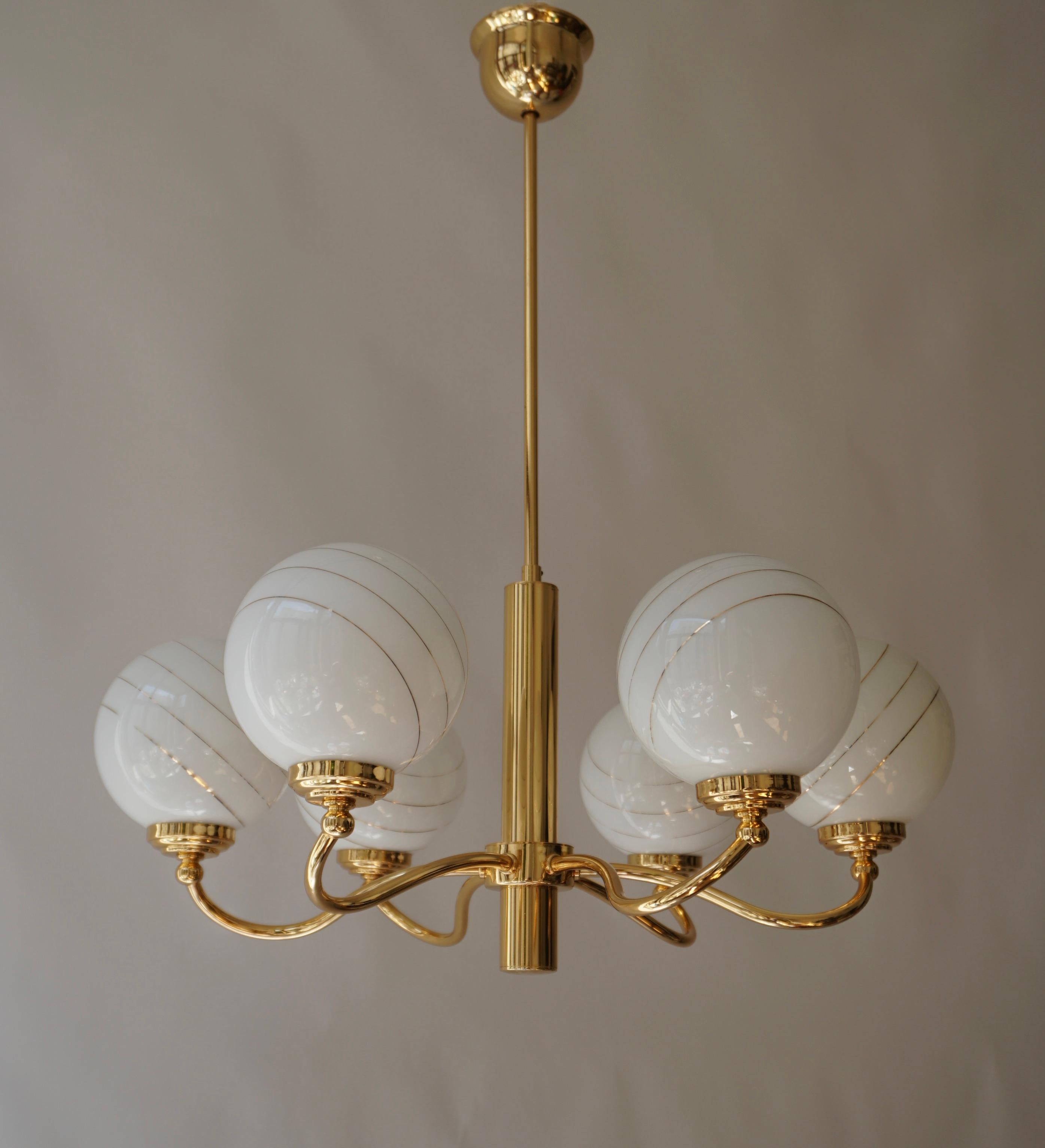 Three Murano Glass and Brass Chandelier, 1970s, Italy For Sale 2