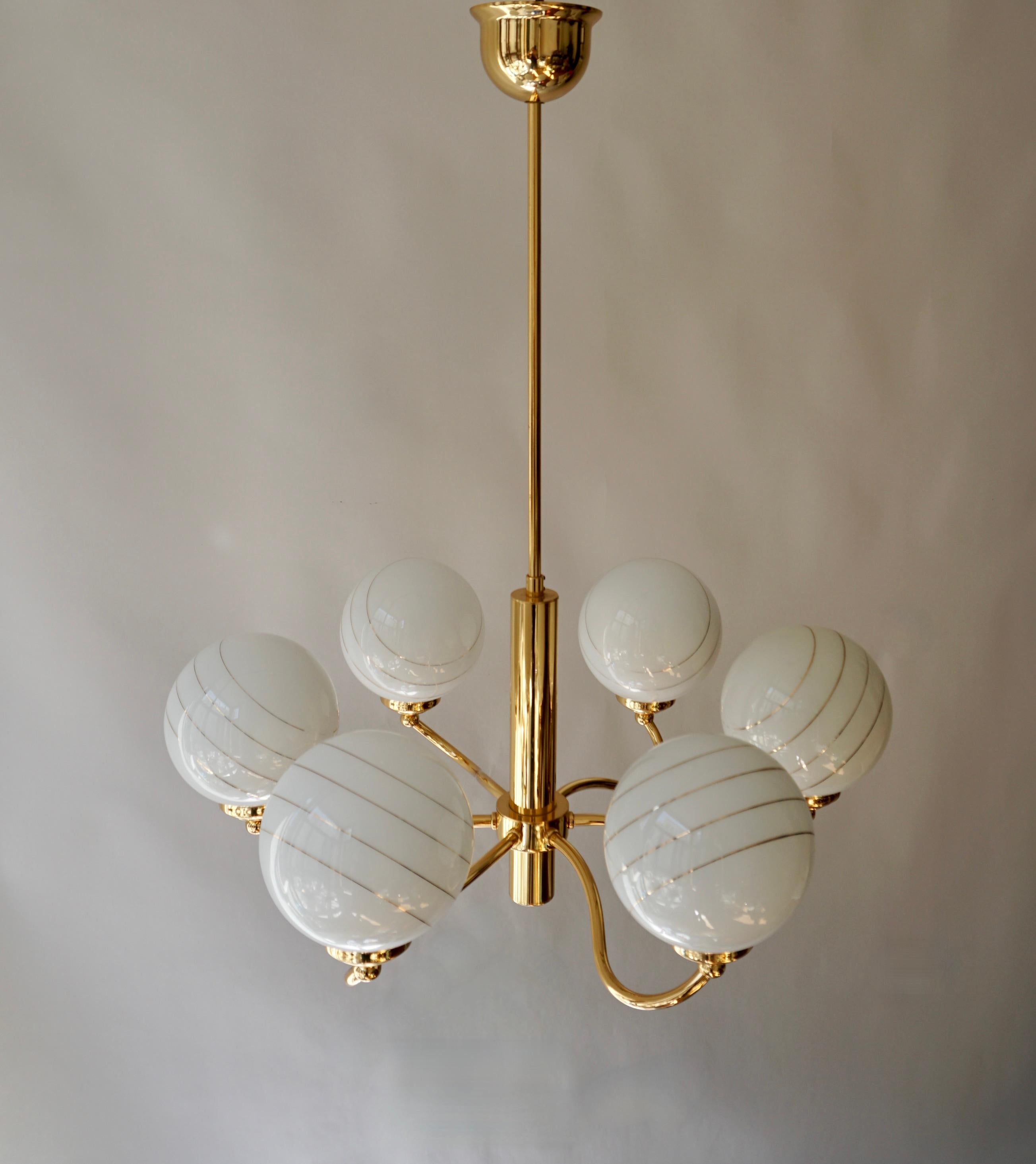 Three Murano Glass and Brass Chandelier, 1970s, Italy For Sale 3