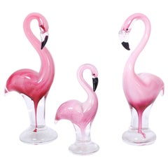 Vintage Three Murano Glass Flamingos