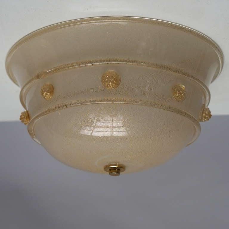 20th Century One Murano Glass Ceiling Light Flush Mount with Gold Inclusions by Barovier  For Sale