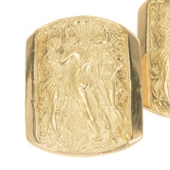 Three Muses Graces Double Sided 18k Yellow Gold Cufflinks