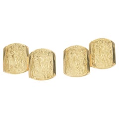 Three Muses Graces Double Sided 18k Yellow Gold Cufflinks