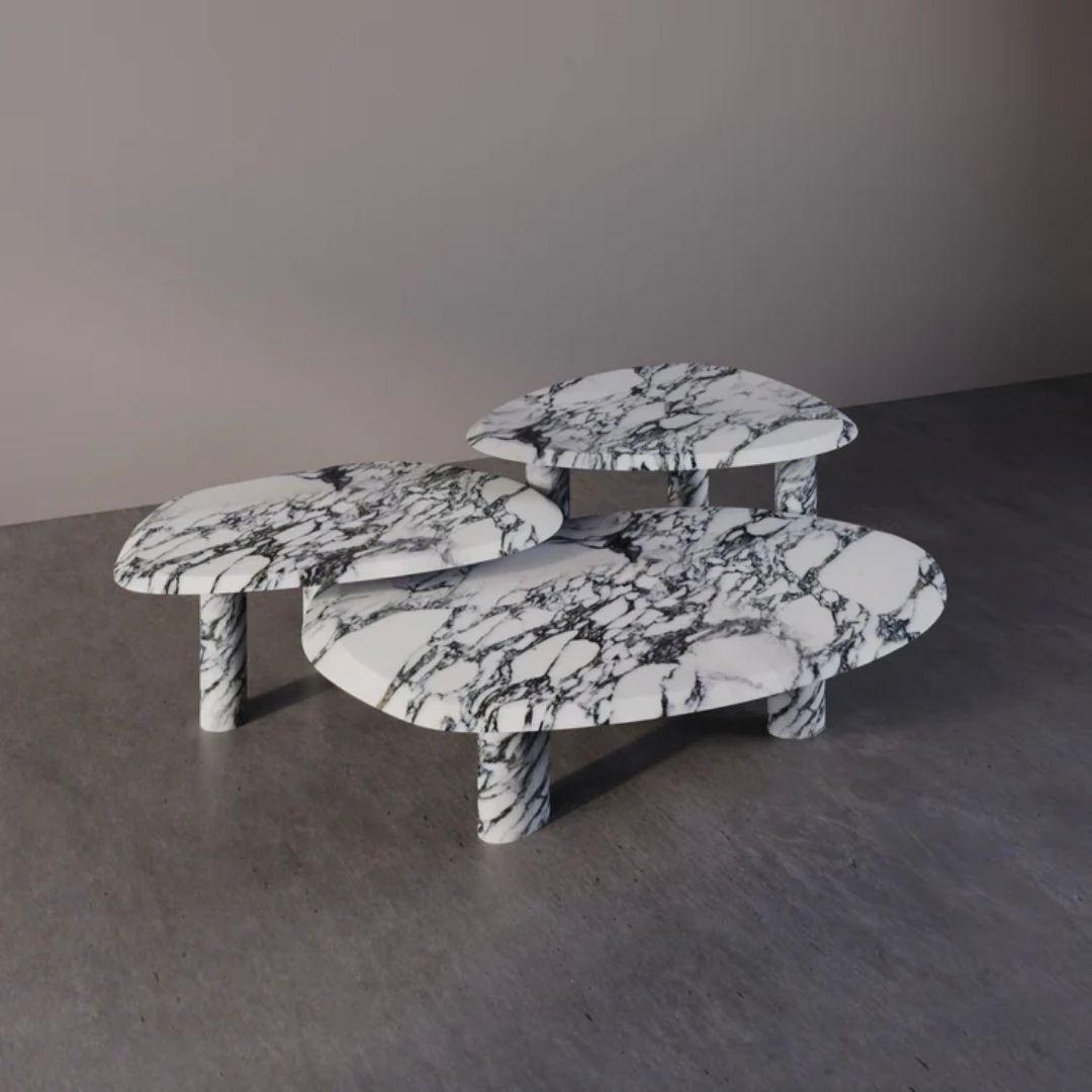 Indian Three Musketeers Marble Coffee Table - Set Of Three For Sale