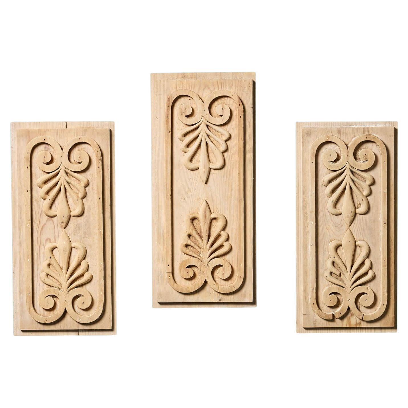 Three Neoclassical Carved Pine Anthemion Panels