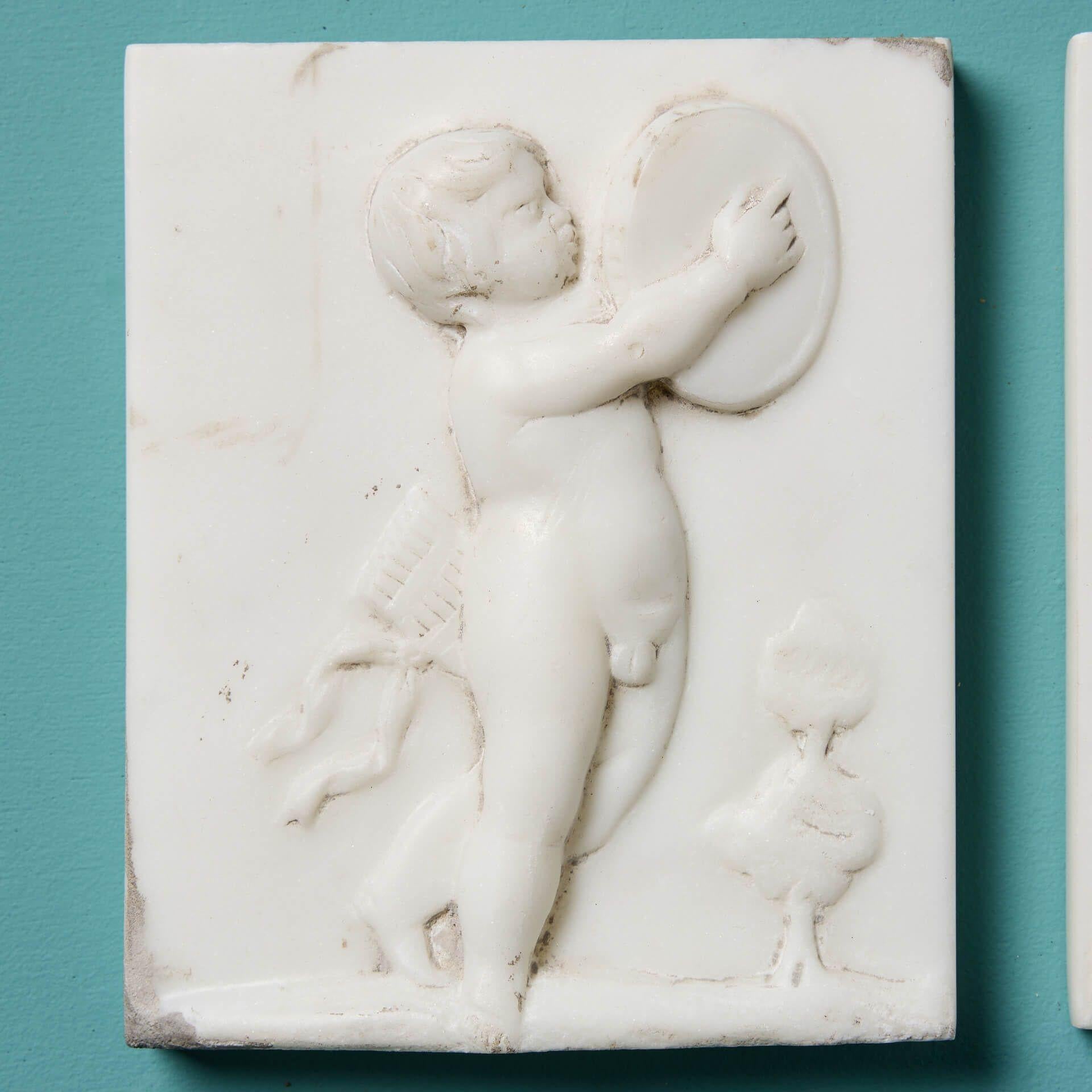 Three Neoclassical White Statuary Marble Plaques In Fair Condition For Sale In Wormelow, Herefordshire