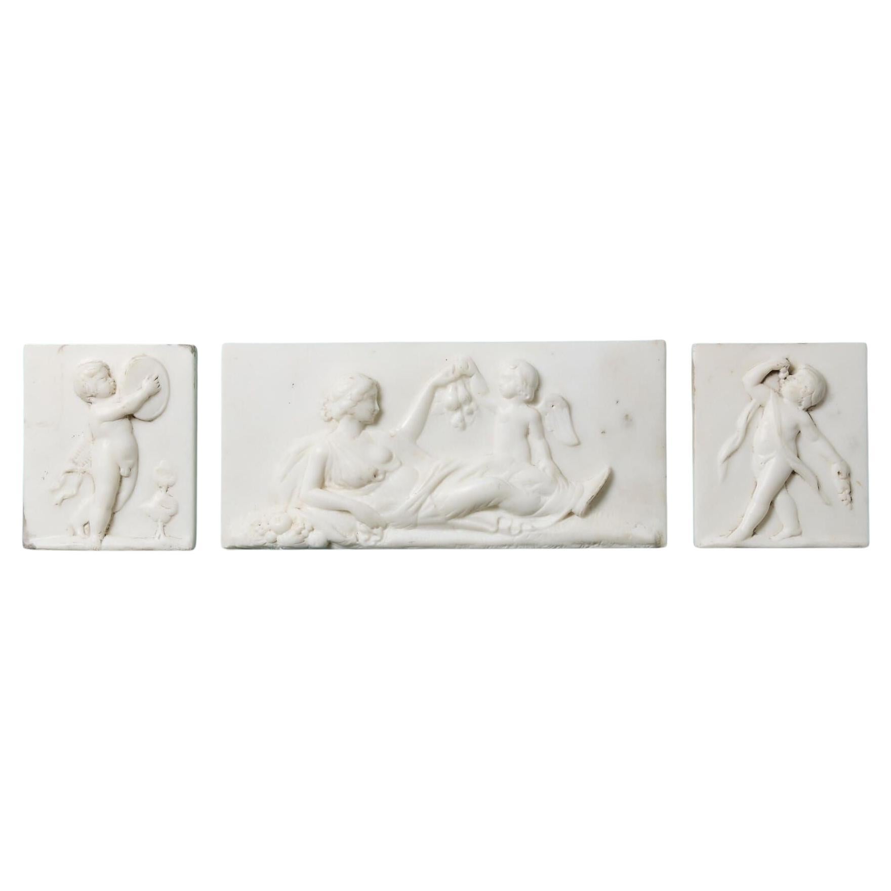 Three Neoclassical White Statuary Marble Plaques For Sale