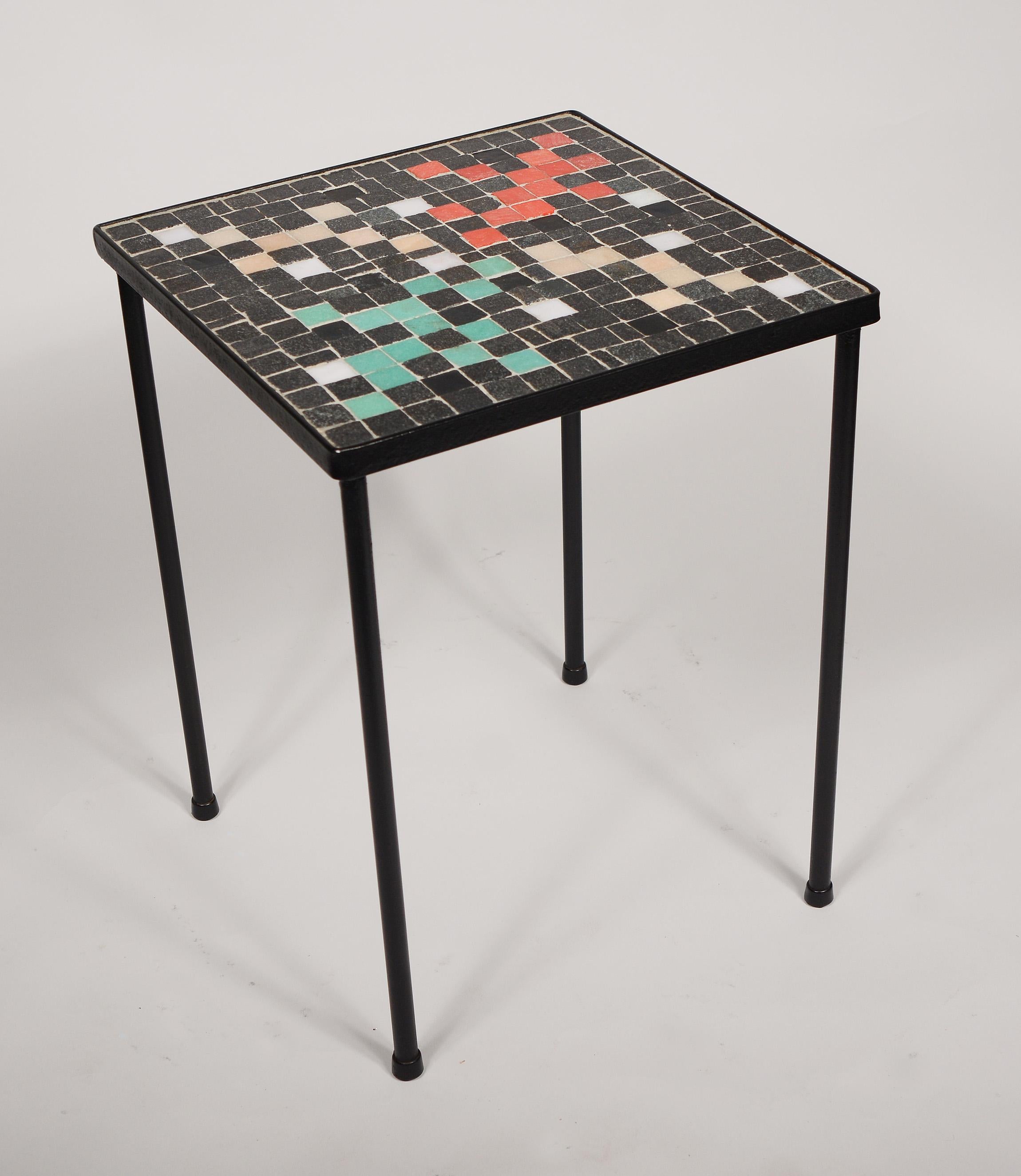 Three Nesting Mid Century Iron and Mosaic Glass Tiles Table In Good Condition In San Mateo, CA