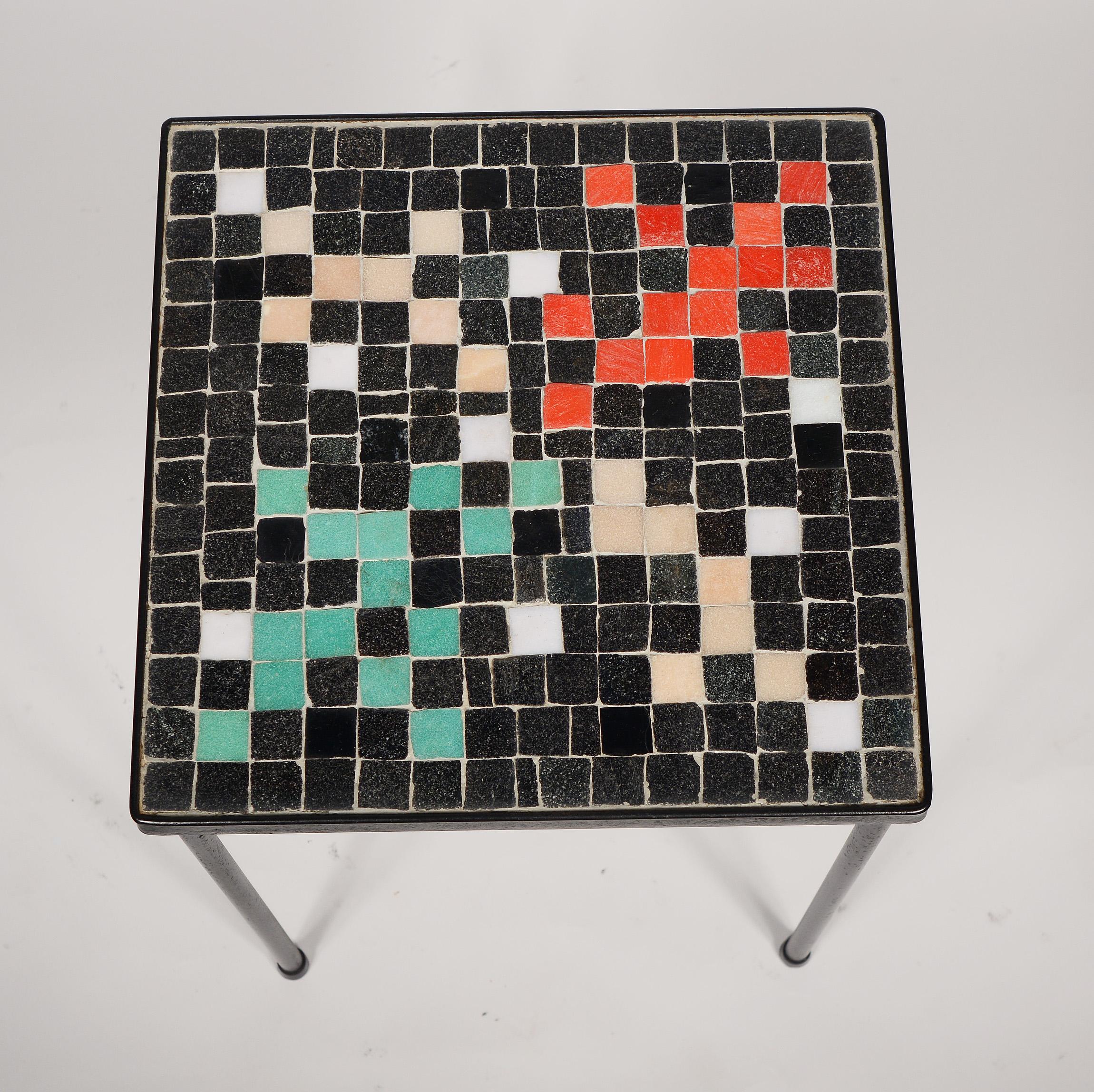 Mid-20th Century Three Nesting Mid Century Iron and Mosaic Glass Tiles Table