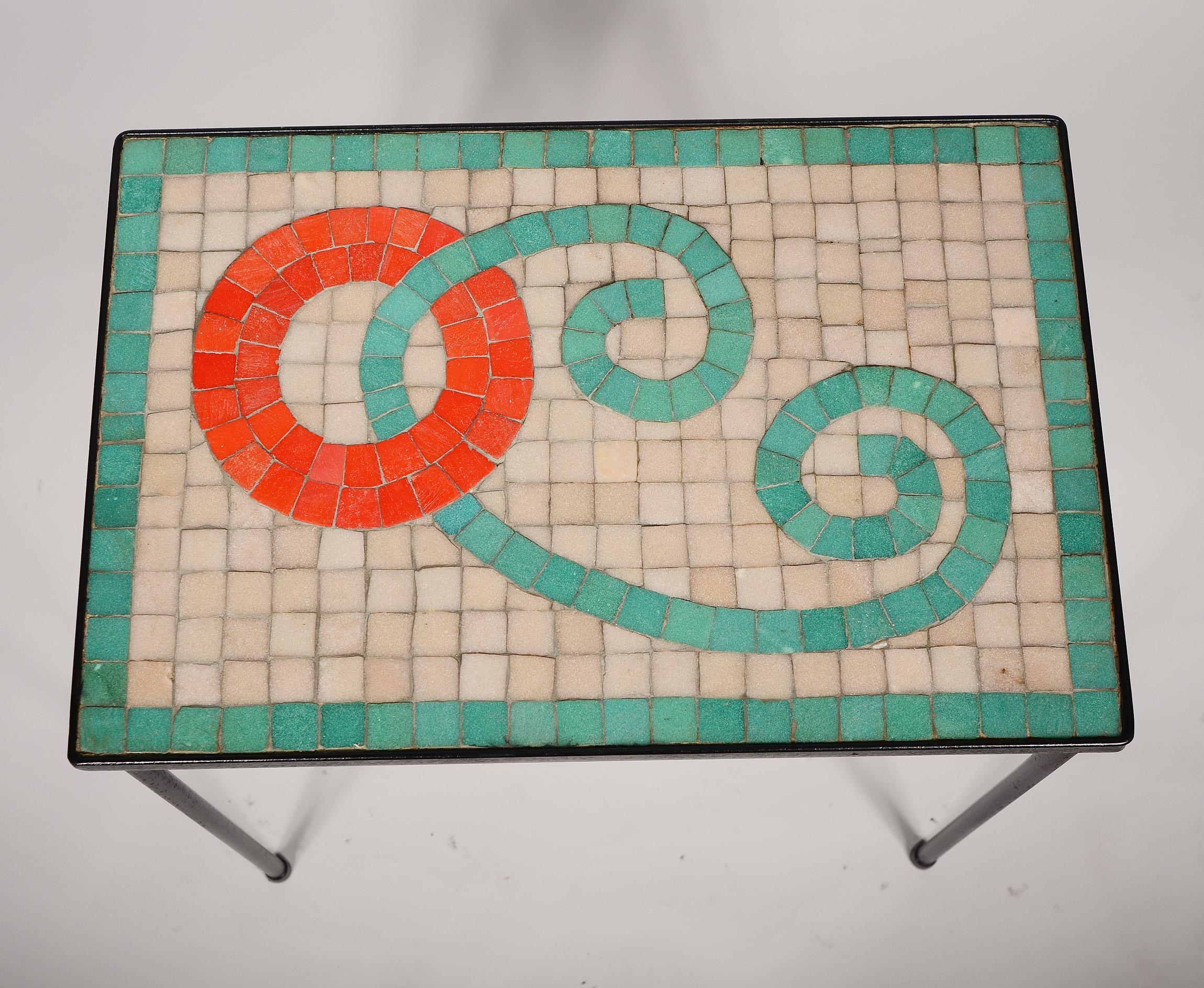 Three Nesting Mid Century Iron and Mosaic Glass Tiles Table 2