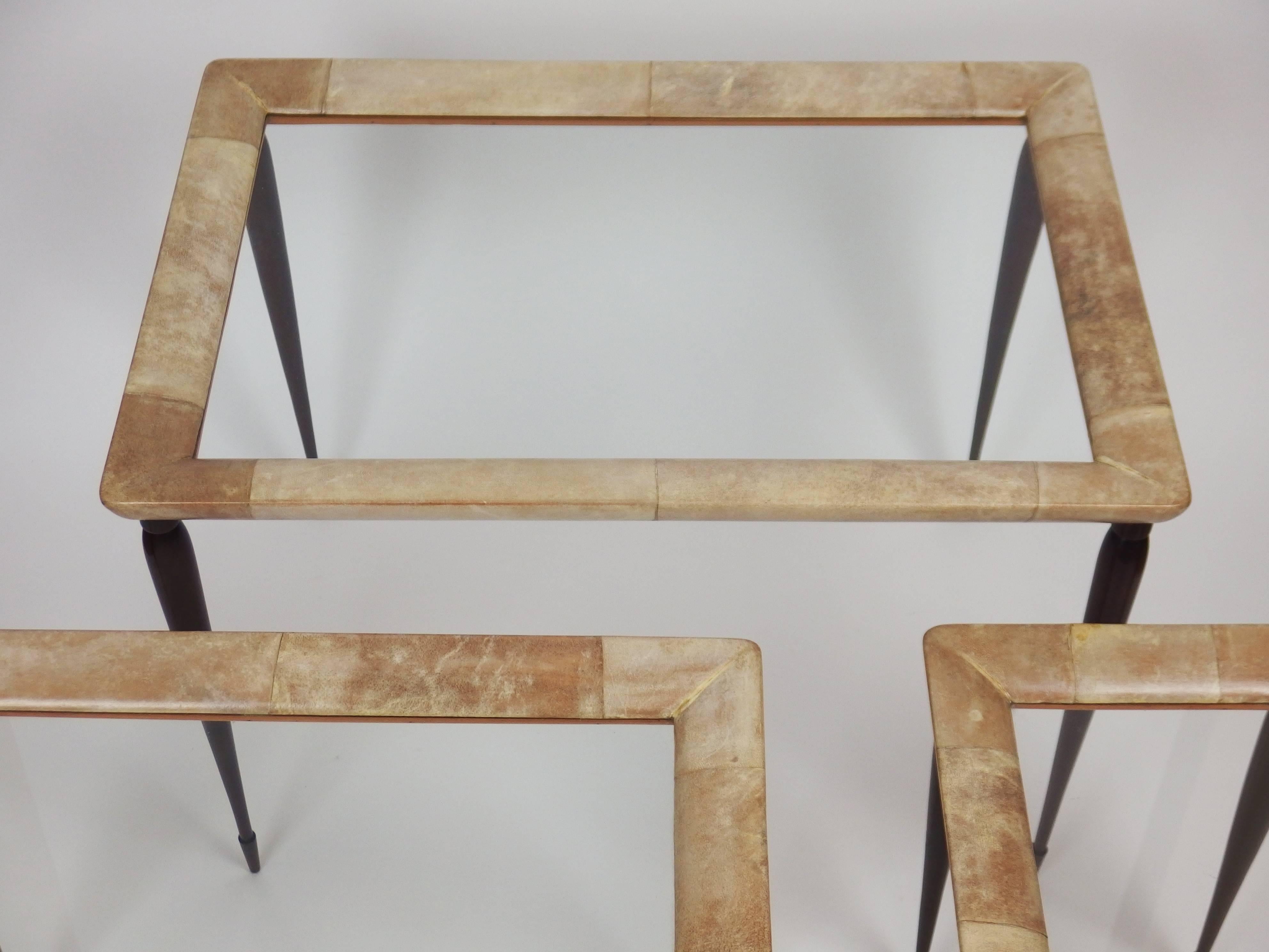 Turned Three Nesting Tables Attributed to Aldo Tura