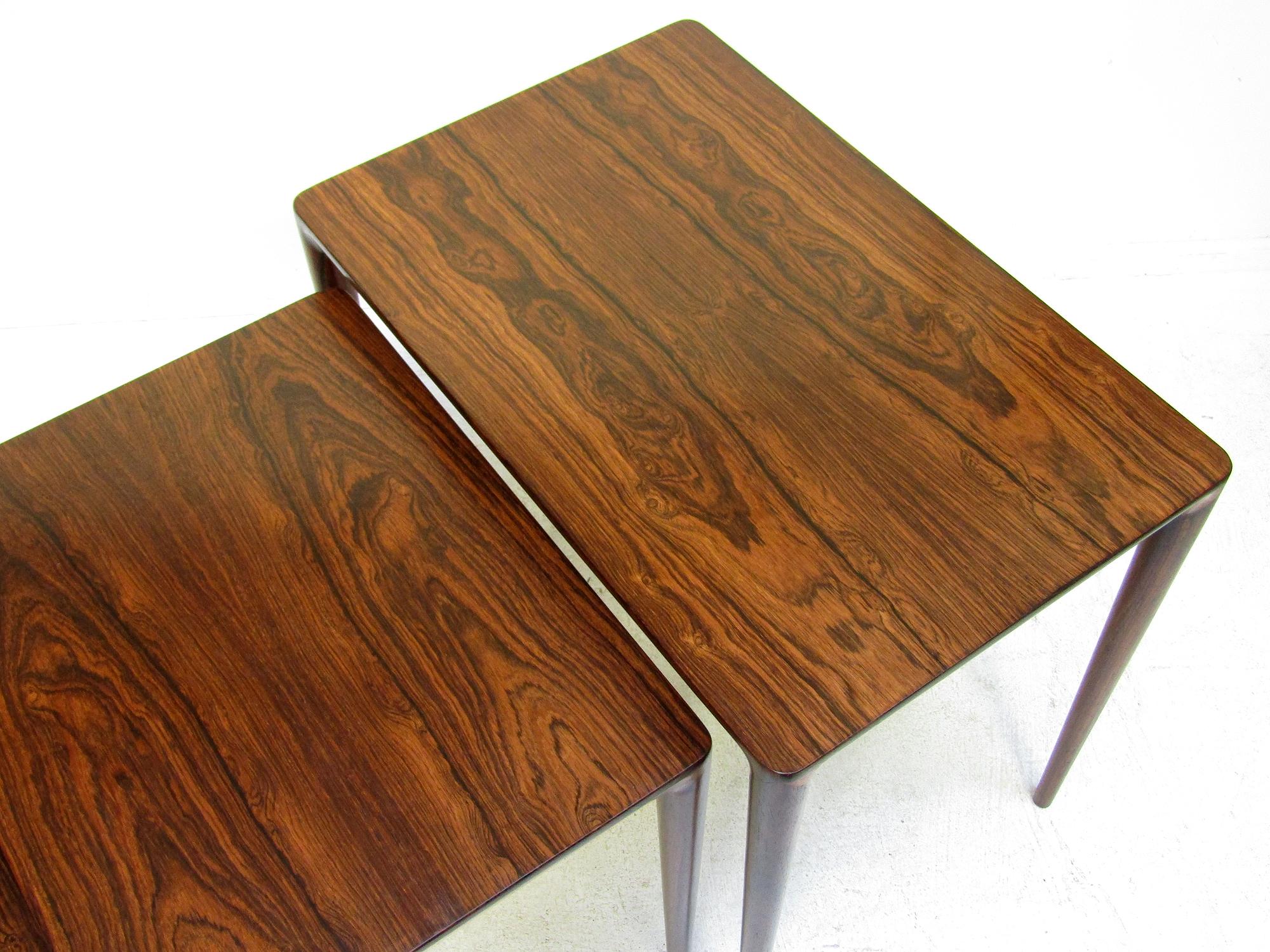 Three Danish 1960s Nesting Tables In Rosewood By Erik Riisager Hansen For Haslev For Sale 4