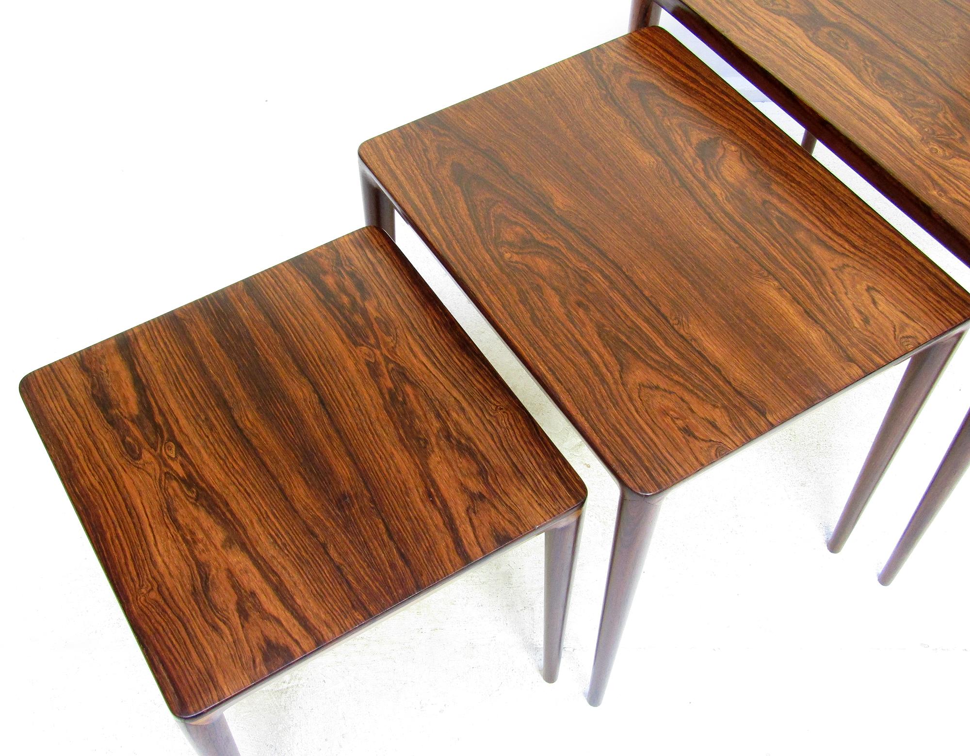 Three Danish 1960s Nesting Tables In Rosewood By Erik Riisager Hansen For Haslev For Sale 5