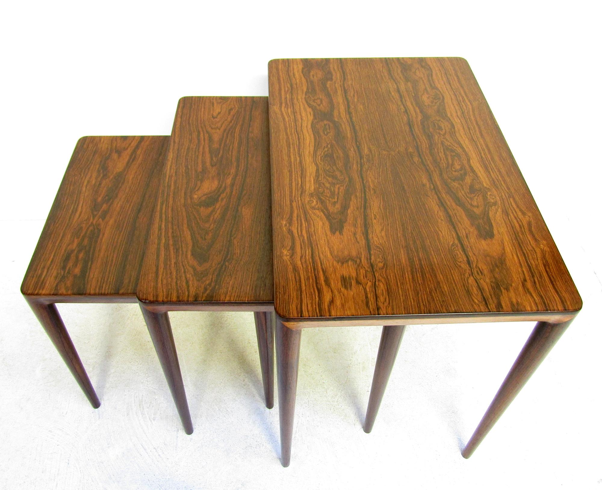 Three Danish 1960s Nesting Tables In Rosewood By Erik Riisager Hansen For Haslev For Sale 8