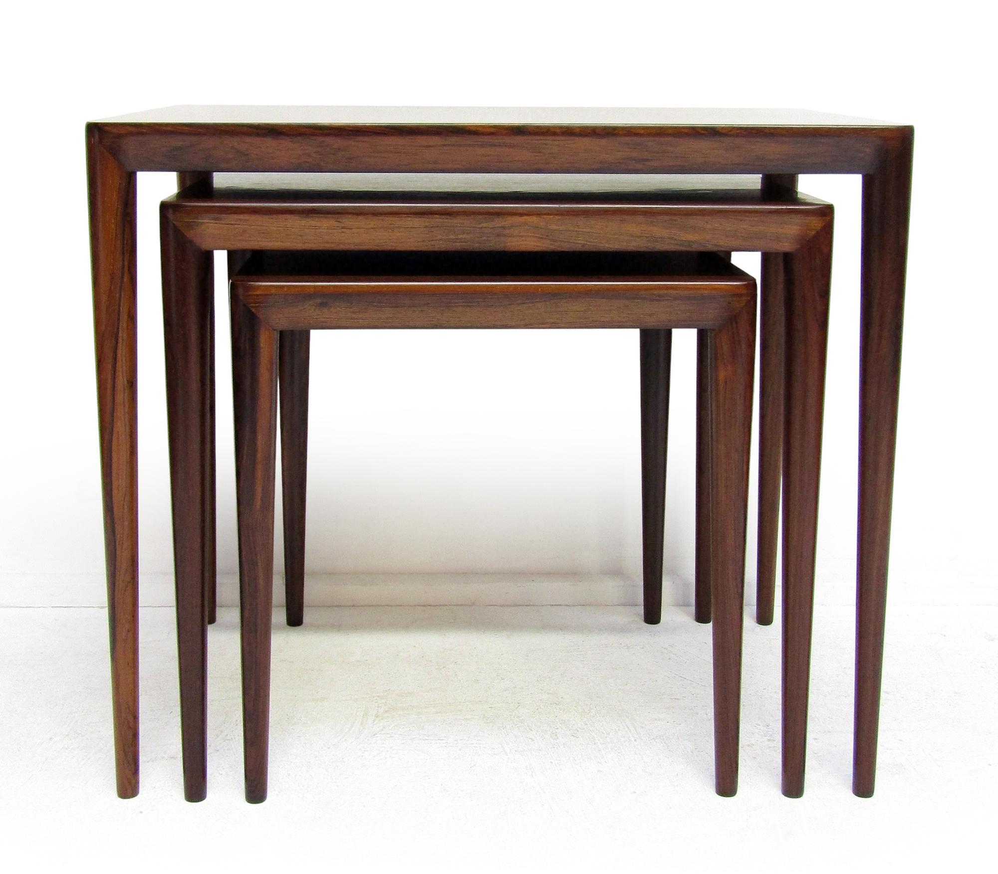 Mid-Century Modern Three Danish 1960s Nesting Tables In Rosewood By Erik Riisager Hansen For Haslev For Sale