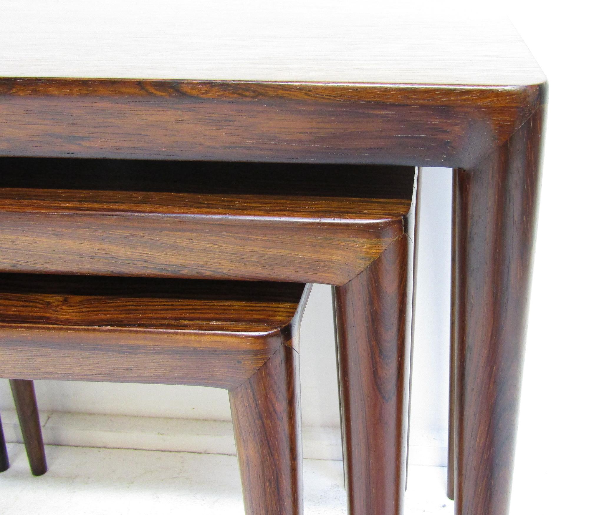 20th Century Three Danish 1960s Nesting Tables In Rosewood By Erik Riisager Hansen For Haslev For Sale