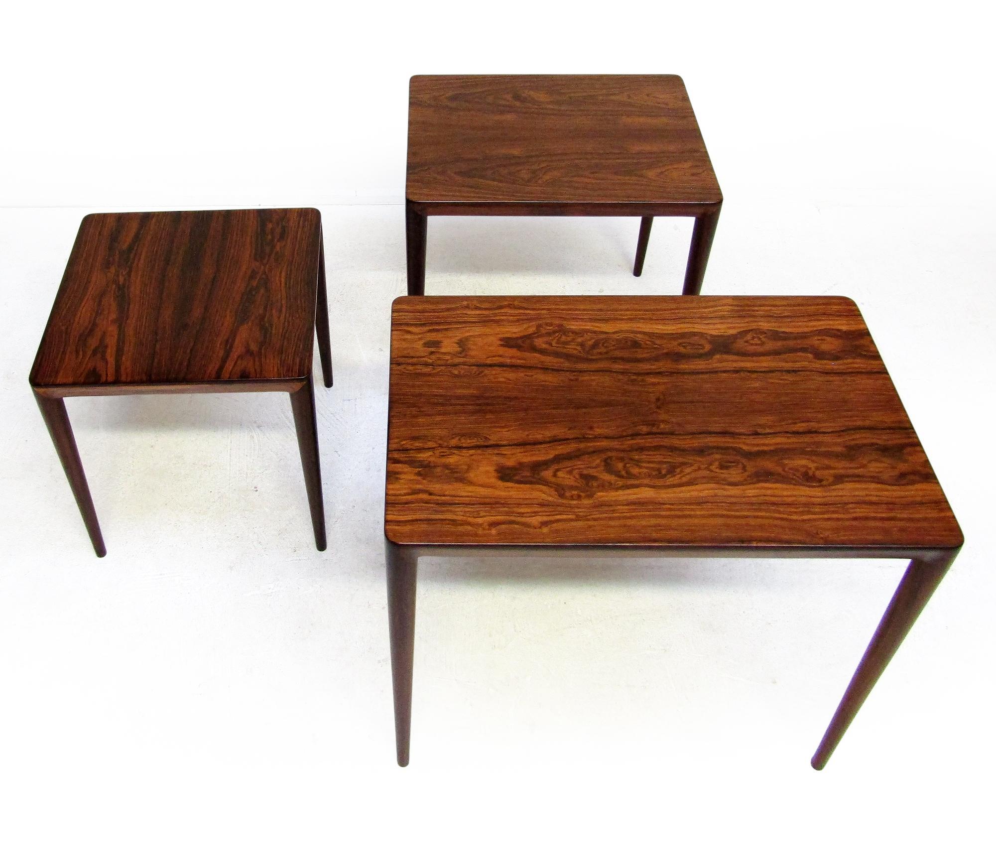 Hardwood Three Danish 1960s Nesting Tables In Rosewood By Erik Riisager Hansen For Haslev For Sale