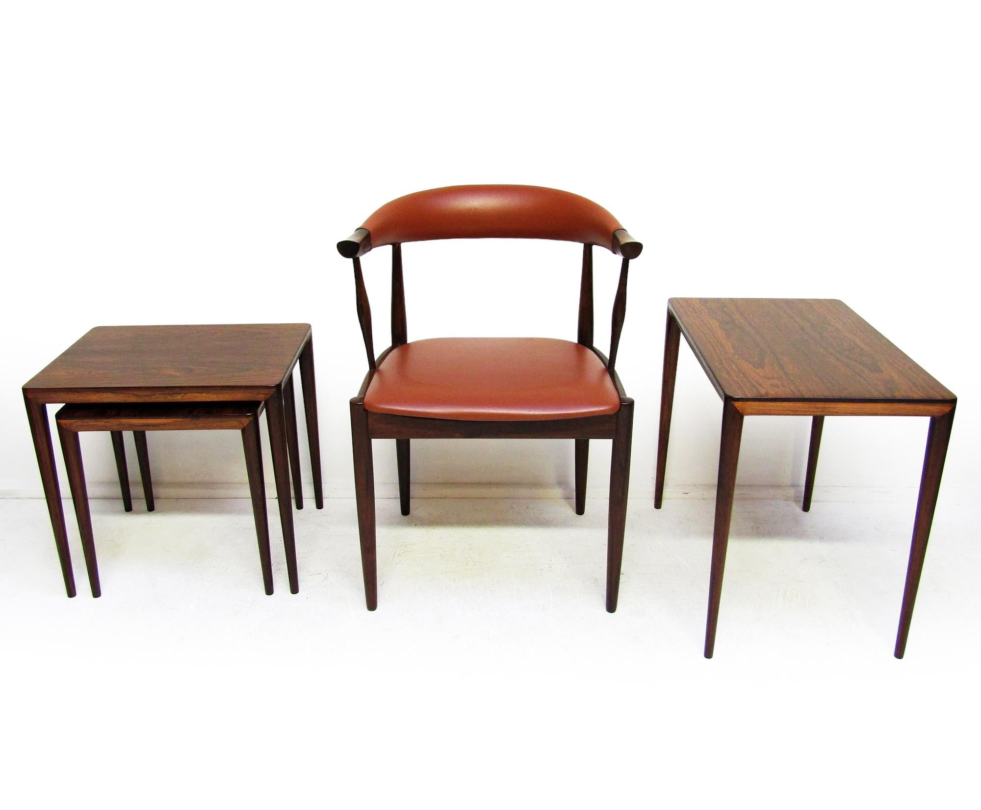 Three Danish 1960s Nesting Tables In Rosewood By Erik Riisager Hansen For Haslev For Sale 1